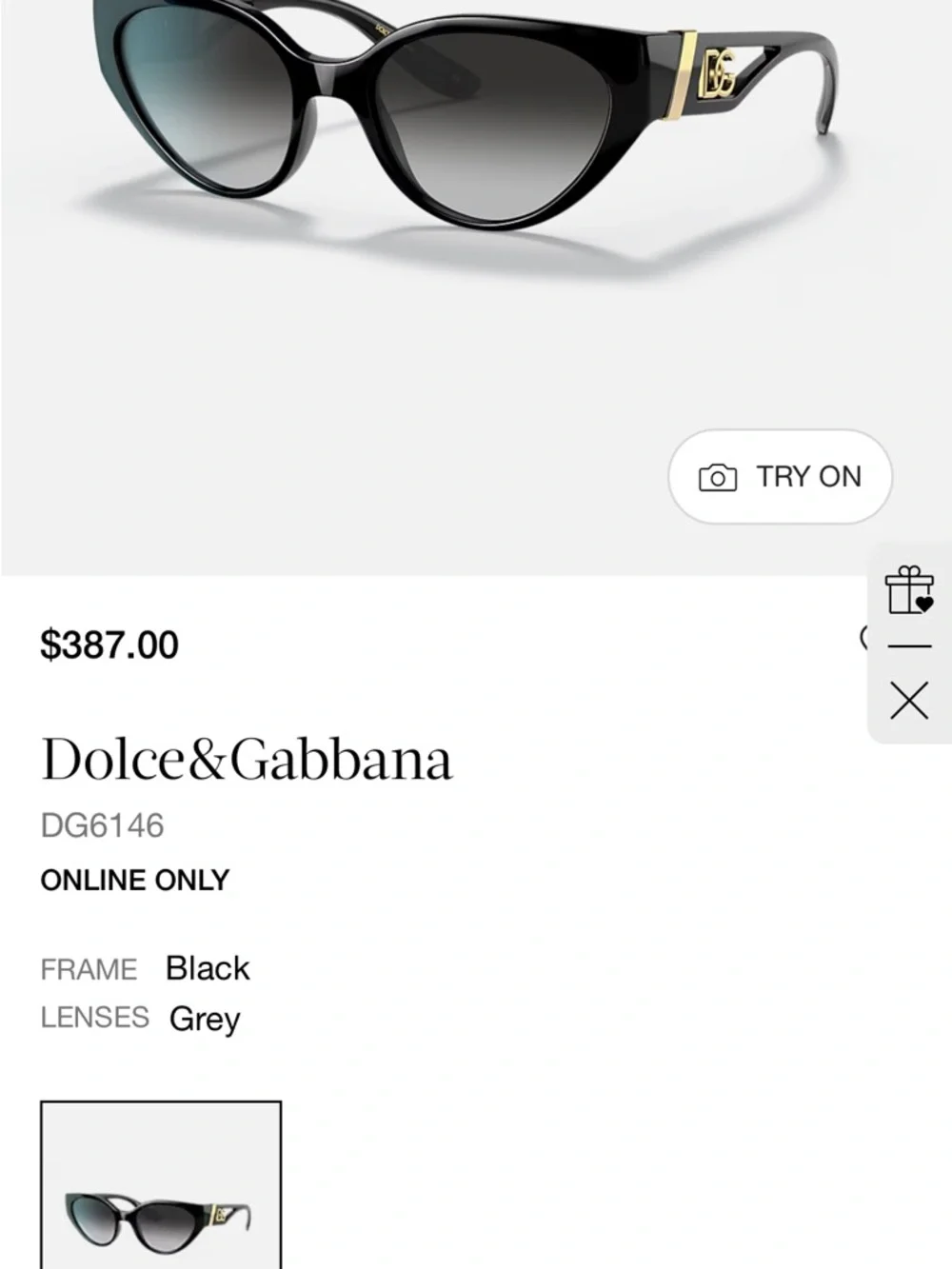 Dolce & Gabbana Black Cat-Eye Sunglasses with Gold Accents - Picture 4 of 4